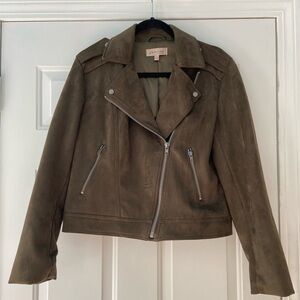 Philosophy Green Faux Suede/Leather Jacket with Silver Accents. Size Large